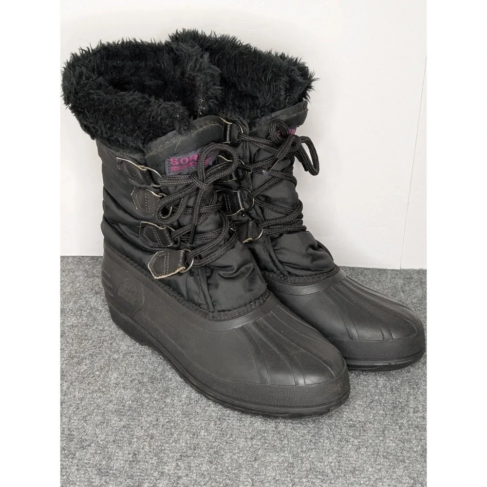 VTG Sorel Kaufman Insulated Winter Snow Boots Sz 8 Womens Lace Up Faux Fur Trim